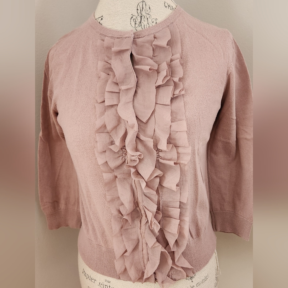 LOFT women's Pima cotton dusty rose ruffled cardigan M